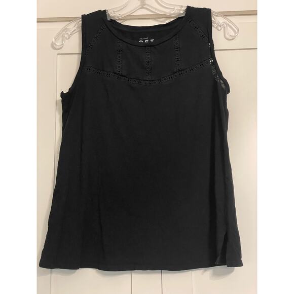 Ann Taylor LOFT black tank with crochet inserts XS 100% Cotton - Picture 1 of 10